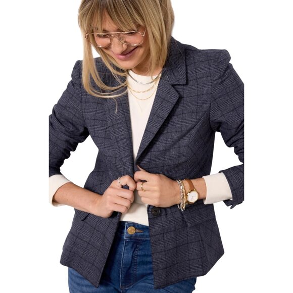 EVEREVE Asher Plaid Blazer Women's Size L Navy - Picture 2 of 9